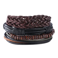 Bracciale braccialetto unisex ecopelle+corda INTRECCIATA uomo donna ROPE LEATHER