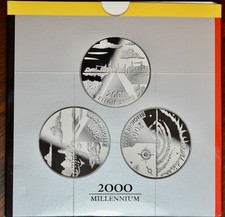 BELGIO BELGIE - 3 X 200 FRANCHI FRANCS 2000 MILLENNIUM SET PROOF argento silver
