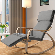 Poltrona a Dondolo in legno di Betulla con Poggiapiedi Regolabile 67x120x90cm Gr