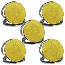 Moneta fisica Bitcoin oro 5 pezzi criptovaluta commemorativa da collezione oggetto regalo