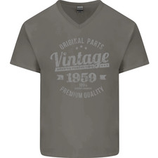 T-Shirt In Cotone Vintage Anno 66 Compleanno 1959 Uomo V-Neck