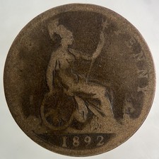 1892 Victoria One Penny Coin |