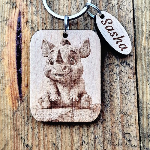 Engraved wooden baby rhino - baby,