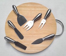 Set Tagliere Formaggi + 4 coltelli 2 forchette cucina salumi legno acciaio  S5