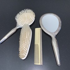 ANTICO SET DA TOILETTE ANNI 60  SPECCHIO PETTINE SPAZZOLA ART NOUVEAU ALPACCA