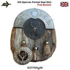 Abito Completo Kilt Sporran – Pelle di Foca con Cantone Celtico e Testa di Cervo Antica NUOVO