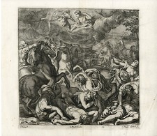 Stampa antica-DIANA-APOLLO-NIOBE-PL. 189-van Hoy-Giovane-Teniers-1673