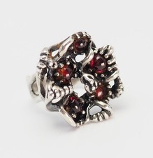 Anello Astratto Freeform In Argento Sterling E Granati Fatto A Mano Taglia 6.5