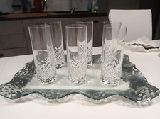 Set 6 bicchieri cristallo Highball + vassoio IVAT anni ’80, Made in Italy