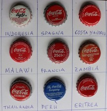 Vecchi 9 tappi bottiglia COCA COLA dal mondo tutti diversi e RARI