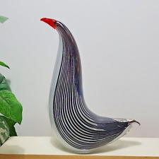Statuina uccellino colomba in vetro artistico nastro bianco e nero stile Murano vintage, alta 9"