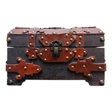 *HH* Scatola Legno Cuoio Bauletto Vintage Forziere Pirati Scatolina Portagioie