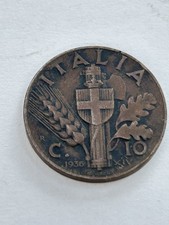 B MONETA 10 CENTESIMI VITTORIO EMANUELE III 1936 OLD COPPER COIN
