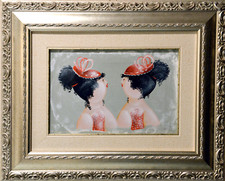 SORELLE CON CAPPELLINO dipinto