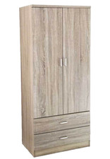 ARMADIO MODERNO GUARDAROBA MAXI 2 ANTE 2 CASSETTI ROVERE SBIANCATO 190*80*52 cm