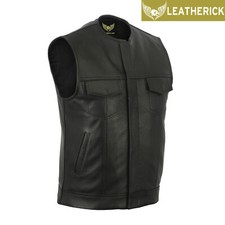 Gilet uomo Sons of Anarchy nero senza colletto moto pelle taglio gilet