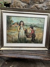 Dipinto Olio Su Tela Bambine