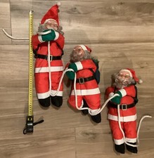 Decorazione 3 Pupazzi Babbo Natale Sospesi Arrampicata Su Corda Circa 170 Cm
