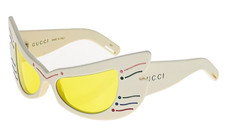 Occhiali da sole Gucci Hollywood Forever avorio giallo maschera ala nuovi originali GG0710S 003