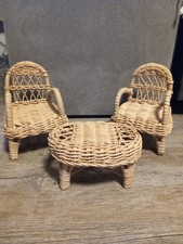 MOBILI PER BARBIE O BAMBOLA ANNI '70 IN RATTAN VIMINI VINTAGE