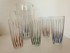 Set 4 Bicchieri Brocca Caraffa Vetro Vintage Anni 60 Modernariato Acqua