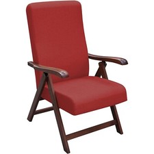 POLTRONA SALOTTO TESSUTO RELAX LEGNO FAGGIO SEDIA IMBOTTITA RECLINABILE ARANCIO