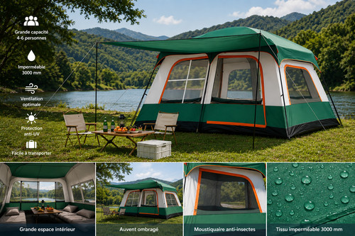 Tente camping familiale - tente, verte