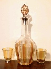 Antica Bottiglia Vetro Rosolio Set 1+2 Molati Argento 800 Fine '800 Primi' 900