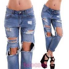 Jeans donna pantaloni strappati boyfriend cavallo basso ripped nuovi H6030