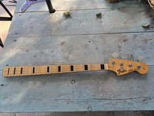 1972 Fender Jazz Bass Neck & Tuners Acero con Black Block Vintage ~1973 1974