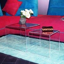 SLATO TESEO ⎥ Set due Tavolini da Salotto in cristallo acrilico trasparente