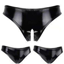 Donna Bagnato Pvc-Open Cavallo Slip Sexy Tuta Mutandine Festa Clubwear Costume