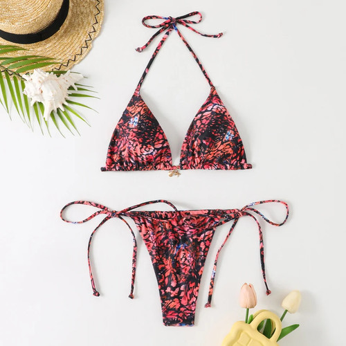 Set bikini triangolo cravatta
