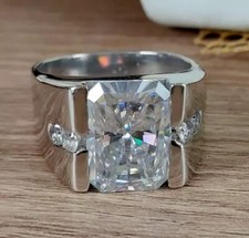 6 KT Bianco Trattato Anello Diamante Splendente Taglio VVS1/F Certificato! Uomo