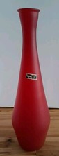 Tall Red Satinato Frosted Vase 13" Art Glass Murano? Labeled Made In Italy