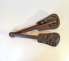 Antico potchin elefante primitivo scala oro o oppio in legno intagliato a mano 14" L