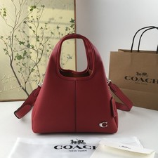 Borsa a tracolla Coach cm545 Lana 23 2 vie pelle di ciottoli lucida rosso argento