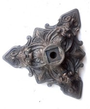 Base d'Appoggio Antica Metallo Bronzo/Peltro Decorata Grande Lampada Arredo Ø24c