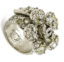 Anello CHANEL Camelia Coco Mark logo tono argento strass US6,75 10V con scatola