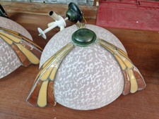 Coppia Lampadari Vintage In Vetro Satinato Stile Tiffany