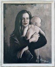 Quadro moderno, dipinto a mano, pittura acrilica, Maternità