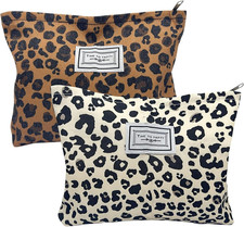 2 Pezzi Pochette Donna Trucchi Con Cerniera Pochette Leopardata Spaziosa Grande 