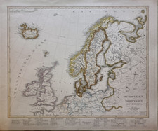 Antica mappa Svezia Norvegia Danimarca Islanda Isole Faroe Shetland Ebridi 1855