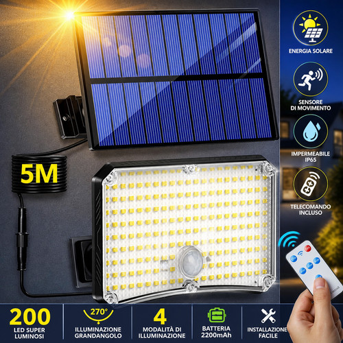 Lampada solare 200led sensore - lampada,