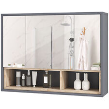 HOMCOM Armadietto Bagno a 3 Ante con Specchio e 8 Vani 80x20x60 cm Grigio