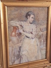 -50% PIETRO SCOPPETTA( 1876-1920) SPLENDIDO ACQUERELLO"RAGAZZA CON BROCCA"