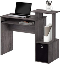 Scrivania Con Cassetto in Tessuto Ripiano Superiore Libreria E Portatastiera Est