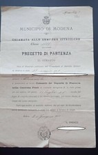 PRIMA GUERRA MONDIALE 1910 PRECETTO DI PARTENZA CHIAMATA ALLE ARMI MODENA