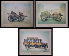 3vecchie stampe prestigiose auto d'epoca modelli fine Ottocento inizi Novecento.