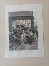 1880 Antica Xilografia Acquerellata Caffè E Pasticceria A Venezia 